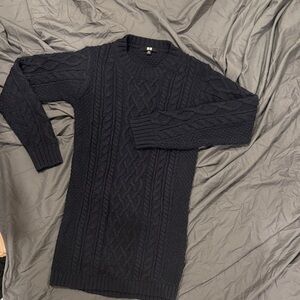 Uniqlo Cable Knit Crewneck Sweater Dress - Navy
